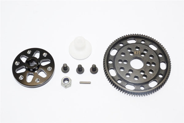 Axial SCX10 & Wraith Steel #45 Spur Gear 48 Pitch 87T + Aluminum Spur Gear Adapter - 1 Set Black