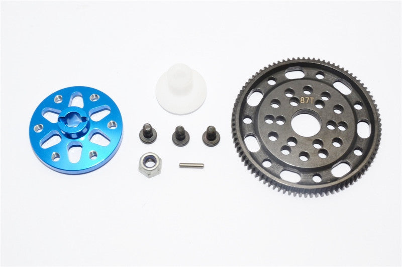 Axial SCX10 & Wraith Steel #45 Spur Gear 48 Pitch 87T + Aluminum Spur Gear Adapter - 1 Set Blue