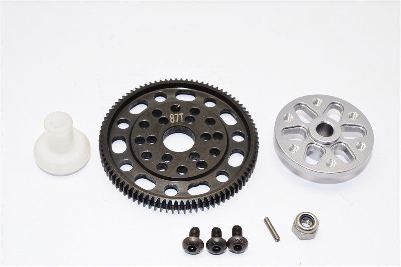 Axial SCX10 & Wraith Steel #45 Spur Gear 48 Pitch 87T + Aluminum Spur Gear Adapter - 1 Set Gray Silver
