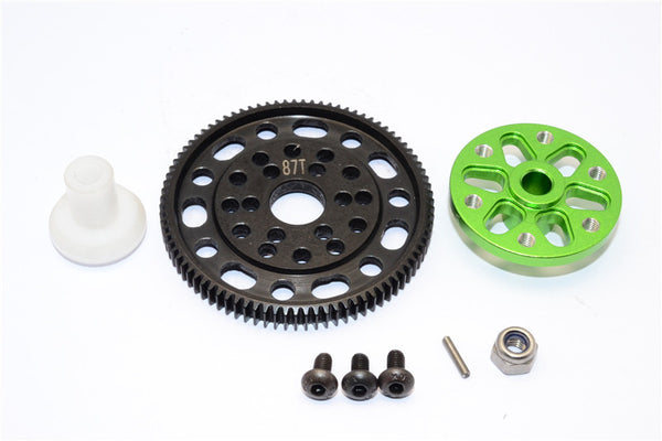 Axial SCX10 & Wraith Steel #45 Spur Gear 48 Pitch 87T + Aluminum Spur Gear Adapter - 1 Set Green