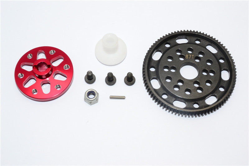 Axial SCX10 & Wraith Steel #45 Spur Gear 48 Pitch 87T + Aluminum Spur Gear Adapter - 1 Set Red
