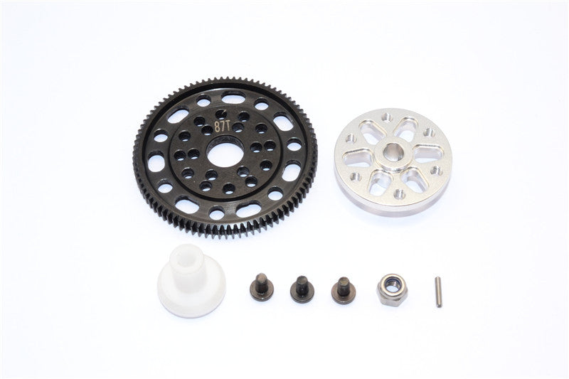 Axial SCX10 & Wraith Steel #45 Spur Gear 48 Pitch 87T + Aluminum Spur Gear Adapter - 1 Set Silver
