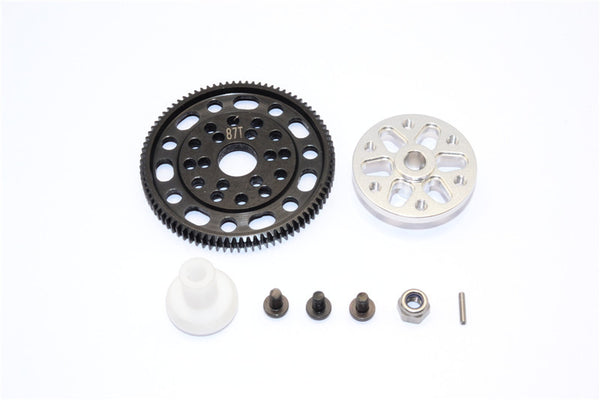 Axial SCX10 & Wraith Steel #45 Spur Gear 48 Pitch 87T + Aluminum Spur Gear Adapter - 1 Set Silver