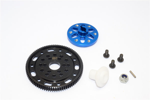 Axial SCX10 & Wraith Steel #45 Spur Gear 48 Pitch 89T + Aluminum Spur Gear Adapter - 1 Set Blue