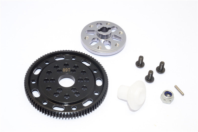 Axial SCX10 & Wraith Steel #45 Spur Gear 48 Pitch 89T + Aluminum Spur Gear Adapter - 1 Set Gray Silver