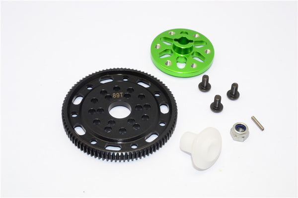 Axial SCX10 & Wraith Steel #45 Spur Gear 48 Pitch 89T + Aluminum Spur Gear Adapter - 1 Set Green