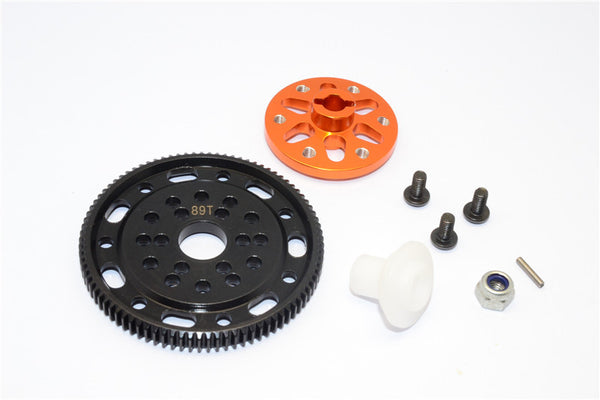 Axial SCX10 & Wraith Steel #45 Spur Gear 48 Pitch 89T + Aluminum Spur Gear Adapter - 1 Set Orange