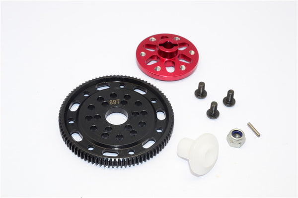 Axial SCX10 & Wraith Steel #45 Spur Gear 48 Pitch 89T + Aluminum Spur Gear Adapter - 1 Set Red
