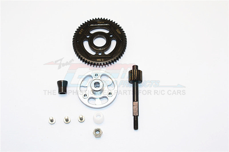 Axial SCX10 II (AX90047) Aluminum Spur Gear Adapter+Steel Gear 57T - 1 Set Gray Silver