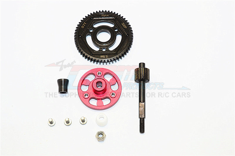 Axial SCX10 II (AX90047) Aluminum Spur Gear Adapter+Steel Gear 57T - 1 Set Red