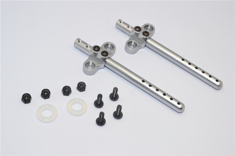 Gmade Sawback Aluminum Front/Rear Body Post With Mount - 2Pcs Set Gray Silver