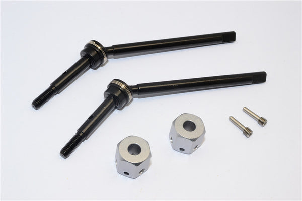 Gmade Sawback Steel Front CVD Drive Shaft (L63mm, R67mm) With 31mm Cup Joint & 11mm Hex Adapter For 5mm Wider - 2Pcs Set Gray Silver