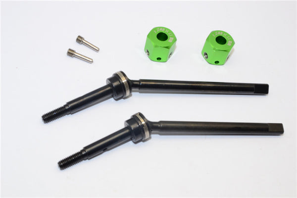 Gmade Sawback Steel Front CVD Drive Shaft (L63mm, R67mm) With 31mm Cup Joint & 11mm Hex Adapter For 5mm Wider - 2Pcs Set Green