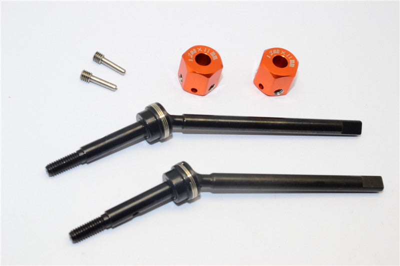 Gmade Sawback Steel Front CVD Drive Shaft (L63mm, R67mm) With 31mm Cup Joint & 11mm Hex Adapter For 5mm Wider - 2Pcs Set Orange