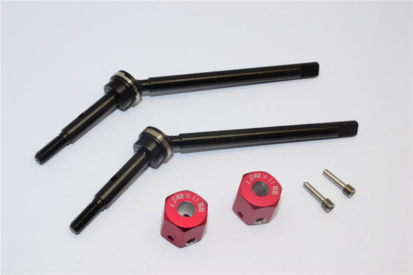 Gmade Sawback Steel Front CVD Drive Shaft (L63mm, R67mm) With 31mm Cup Joint & 11mm Hex Adapter For 5mm Wider - 2Pcs Set Red