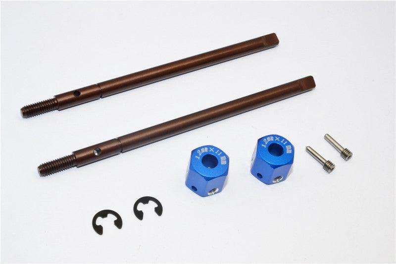 Gmade Sawback Spring Steel Rear Drive Shaft (L98mm, R102mm) With 11mm Hex Adapter For 5mm Wider - 2Pcs Set Blue