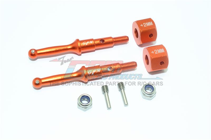 Tamiya T3-01 Dancing Rider Trike Aluminum Rear Wheel Shaft With Hex Adapter (+2mm) - 4Pc Set Orange