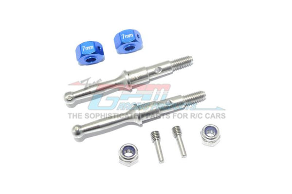 Tamiya T3-01 Dancing Rider Trike Stainless Steel Rear Wheel Shaft With Aluminum Hex Adapter (7mm) - 8Pc Set Blue