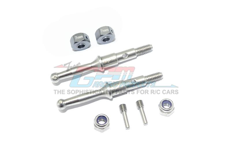 Tamiya T3-01 Dancing Rider Trike Stainless Steel Rear Wheel Shaft With Aluminum Hex Adapter (7mm) - 8Pc Set Gray Silver