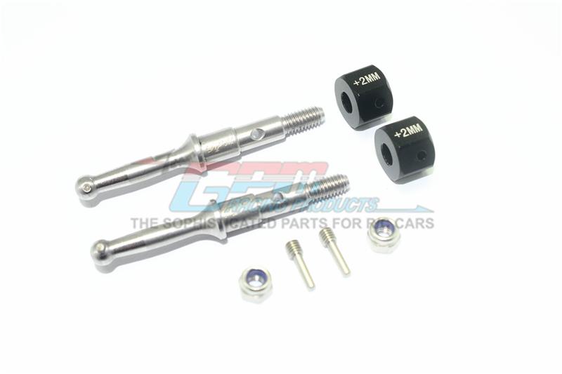 Tamiya T3-01 Dancing Rider Trike Stainless Steel Rear Wheel Shaft With Aluminum Hex Adapter (+2mm) - 4Pc Set Black