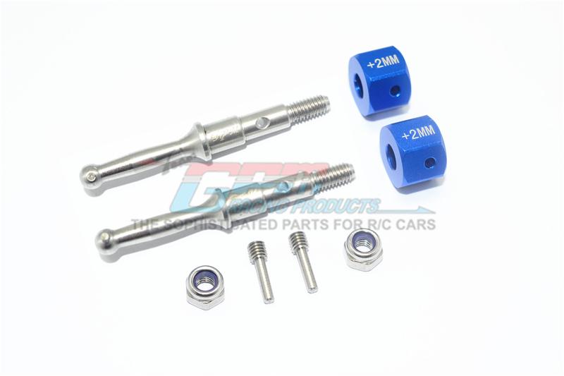 Tamiya T3-01 Dancing Rider Trike Stainless Steel Rear Wheel Shaft With Aluminum Hex Adapter (+2mm) - 4Pc Set Blue