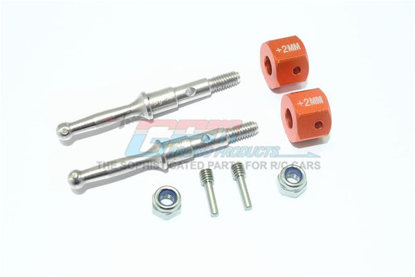 Tamiya T3-01 Dancing Rider Trike Stainless Steel Rear Wheel Shaft With Aluminum Hex Adapter (+2mm) - 4Pc Set Orange