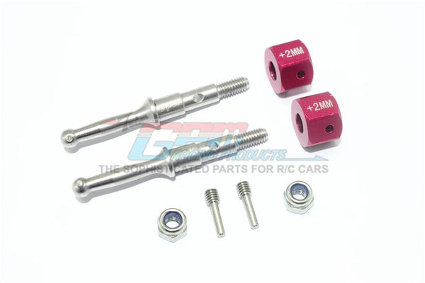 Tamiya T3-01 Dancing Rider Trike Stainless Steel Rear Wheel Shaft With Aluminum Hex Adapter (+2mm) - 4Pc Set Red