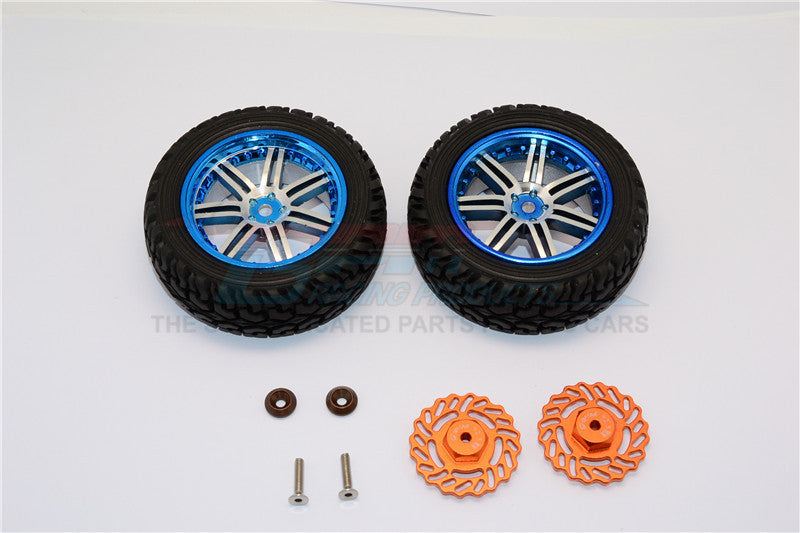 Traxxas LaTrax Teton & LaTrax SST Aluminum Front Brake Disk +2.5mm Thick With Wheels & Tires - 1Pr Set Orange