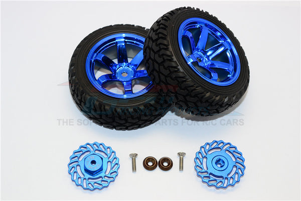 Traxxas LaTrax Teton & LaTrax SST Aluminum Brake Disk +2.5mm Thick With Tires And Wheels - 4Pcs Set Blue+Blue