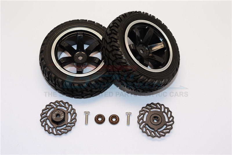 Traxxas LaTrax Teton & LaTrax SST Aluminum Brake Disk +2.5mm Thick With Tires And Wheels - 4Pcs Set Black+Black