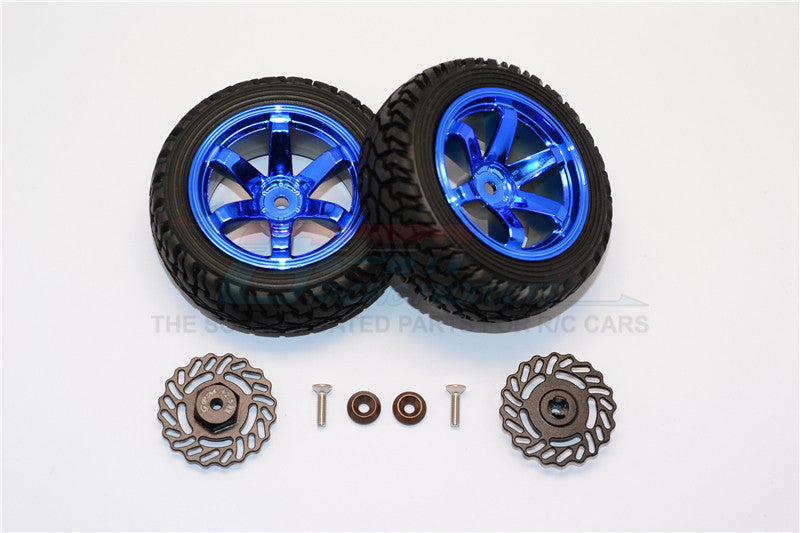 Traxxas LaTrax Teton & LaTrax SST Aluminum Brake Disk +2.5mm Thick With Tires And Wheels - 4Pcs Set Black+Blue
