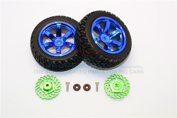 Traxxas LaTrax Teton & LaTrax SST Aluminum Brake Disk +2.5mm Thick With Tires And Wheels - 4Pcs Set Green+Blue