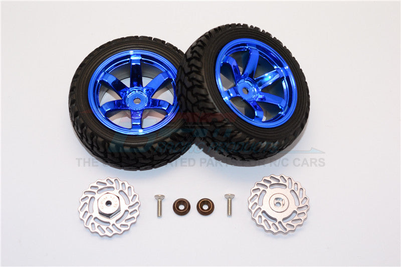 Traxxas LaTrax Teton & LaTrax SST Aluminum Brake Disk +2.5mm Thick With Tires And Wheels - 4Pcs Set Gray+Blue