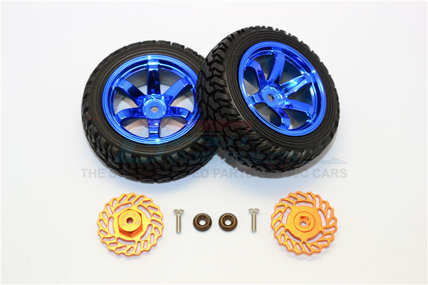 Traxxas LaTrax Teton & LaTrax SST Aluminum Brake Disk +2.5mm Thick With Tires And Wheels - 4Pcs Set Orange+Blue
