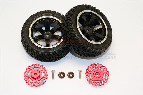 Traxxas LaTrax Teton & LaTrax SST Aluminum Brake Disk +2.5mm Thick With Tires And Wheels - 4Pcs Set Red+Black