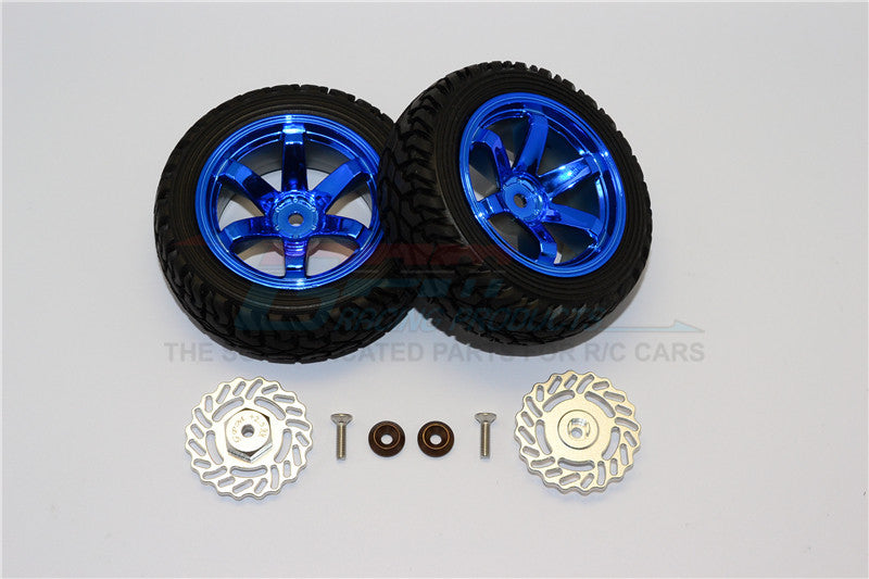 Traxxas LaTrax Teton & LaTrax SST Aluminum Brake Disk +2.5mm Thick With Tires And Wheels - 4Pcs Set Silver+Blue