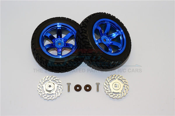 Traxxas LaTrax Teton & LaTrax SST Aluminum Brake Disk +2.5mm Thick With Tires And Wheels - 4Pcs Set Silver+Blue
