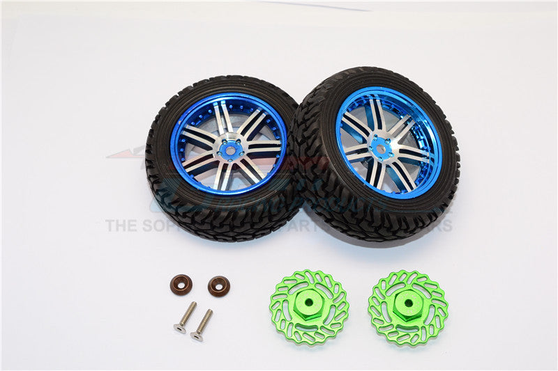 Traxxas LaTrax Teton & LaTrax SST Aluminum Rear Brake Disk +5.5mm Thick With Wheels & Tires - 1Pr Set Green