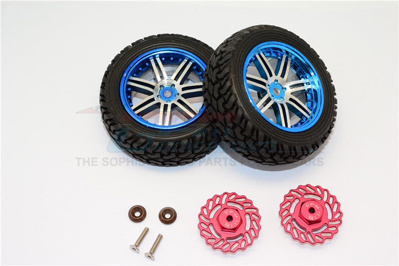 Traxxas LaTrax Teton & LaTrax SST Aluminum Rear Brake Disk +5.5mm Thick With Wheels & Tires - 1Pr Set Red