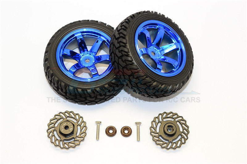 Traxxas LaTrax Teton & LaTrax SST Aluminum Brake Disk +5.5mm Thick With Tires And Wheels - 4Pcs Set Black+Blue