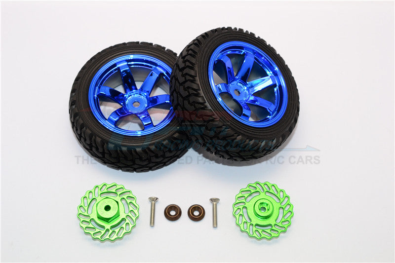 Traxxas LaTrax Teton & LaTrax SST Aluminum Brake Disk +5.5mm Thick With Tires And Wheels - 4Pcs Set Green+Blue