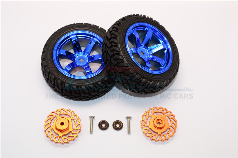 Traxxas LaTrax Teton & LaTrax SST Aluminum Brake Disk +5.5mm Thick With Tires And Wheels - 4Pcs Set Orange+Blue
