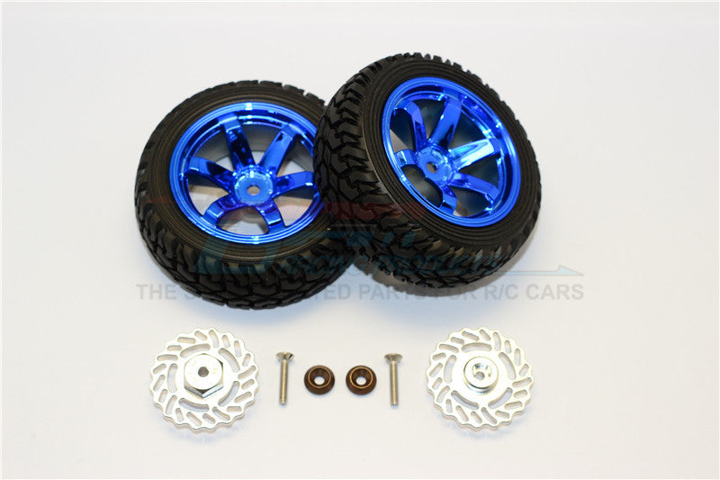 Traxxas LaTrax Teton & LaTrax SST Aluminum Brake Disk +5.5mm Thick With Tires And Wheels - 4Pcs Set Silver+Blue