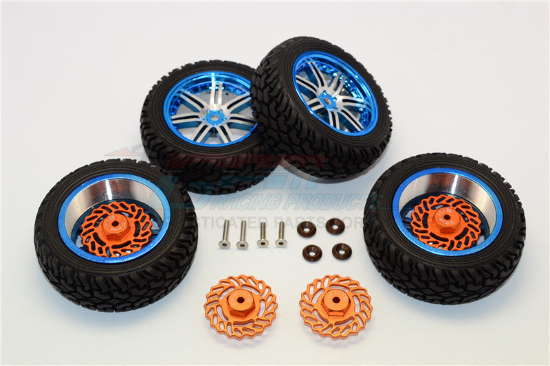 Traxxas LaTrax Teton & LaTrax SST Aluminum Front +2.5mm, Rear +5.5mm Brake Disk + Wheels & Tires - 2Prs Set Orange