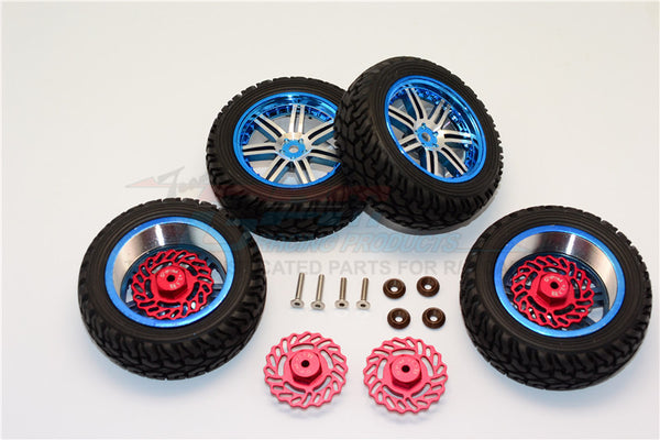 Traxxas LaTrax Teton & LaTrax SST Aluminum Front +2.5mm, Rear +5.5mm Brake Disk + Wheels & Tires - 2Prs Set Red