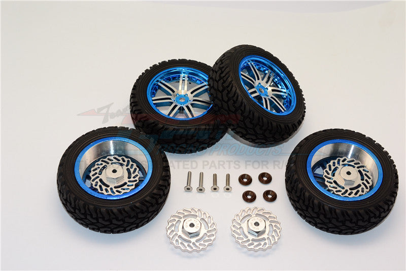 Traxxas LaTrax Teton & LaTrax SST Aluminum Front +2.5mm, Rear +5.5mm Brake Disk + Wheels & Tires - 2Prs Set Silver