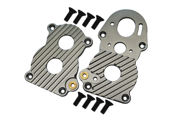 Aluminum Gear Box Heatsink Plate with Fins For 1/14 Tamiya Truck Scania R620 6x4 Highline - 2Pc Set Gray Silver