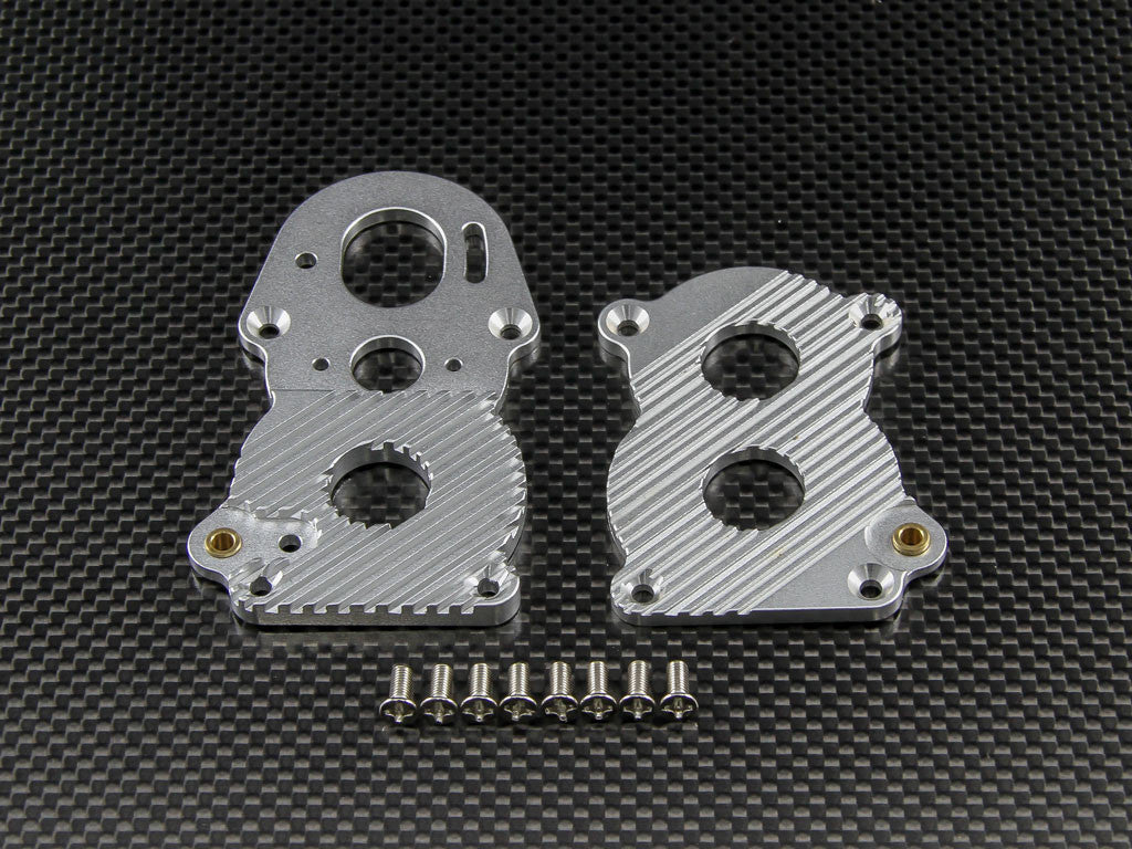 Tamiya 1/14 Truck Aluminum Centre Gear Box With Heat Sink & Screws - 2Pcs Set Silver