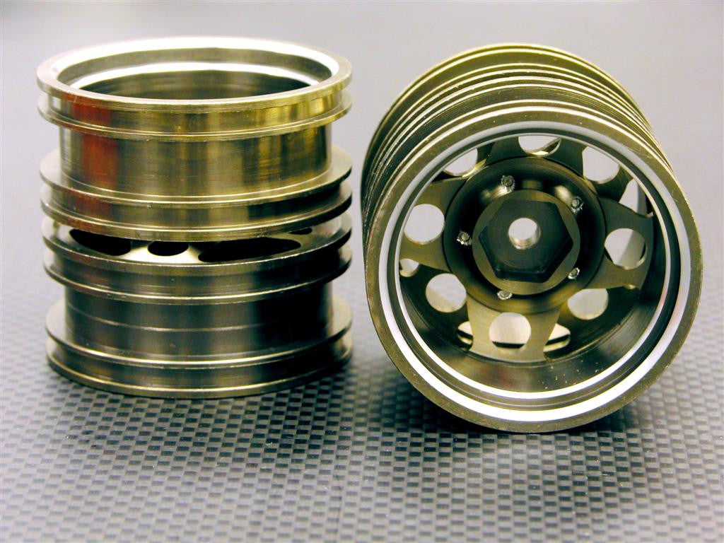 Tamiya 1/14 Truck Aluminum Rear Wheel (4Poles) - 2Prs Titanium