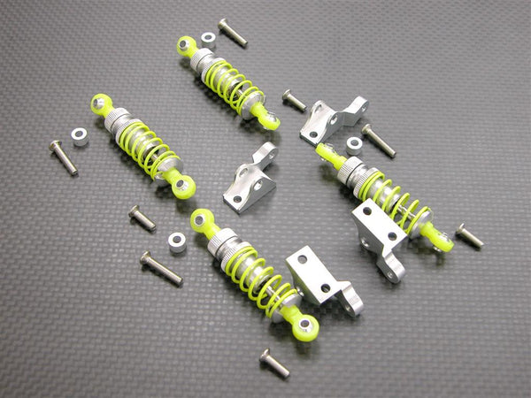 Tamiya 1/14 Truck Aluminum Rear Adjustable Spring Damper With Mounts & Collars & Screws - 2Prs Set Silver